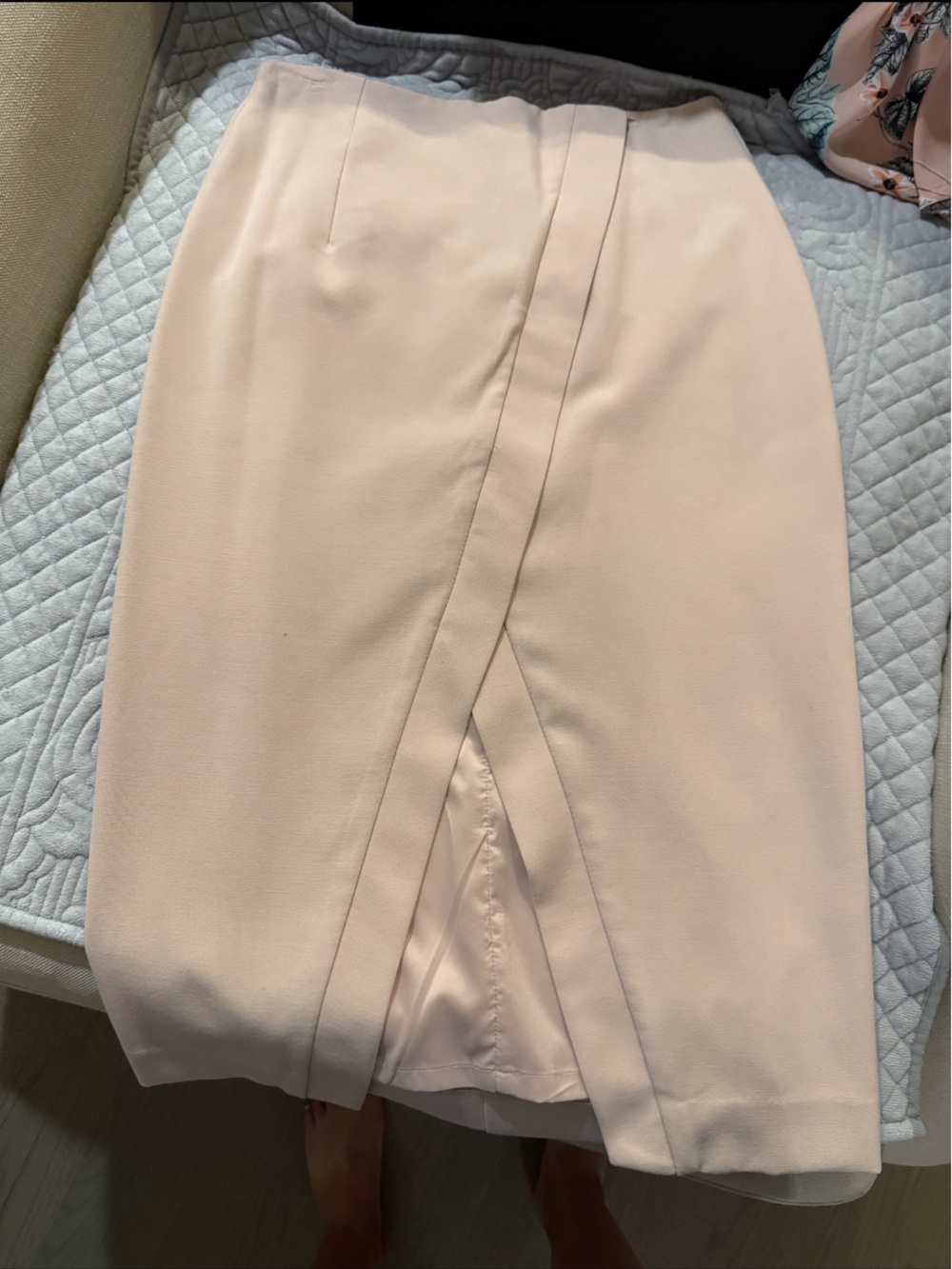 Chic Blush Pencil Skirt with Front Wrap Detail